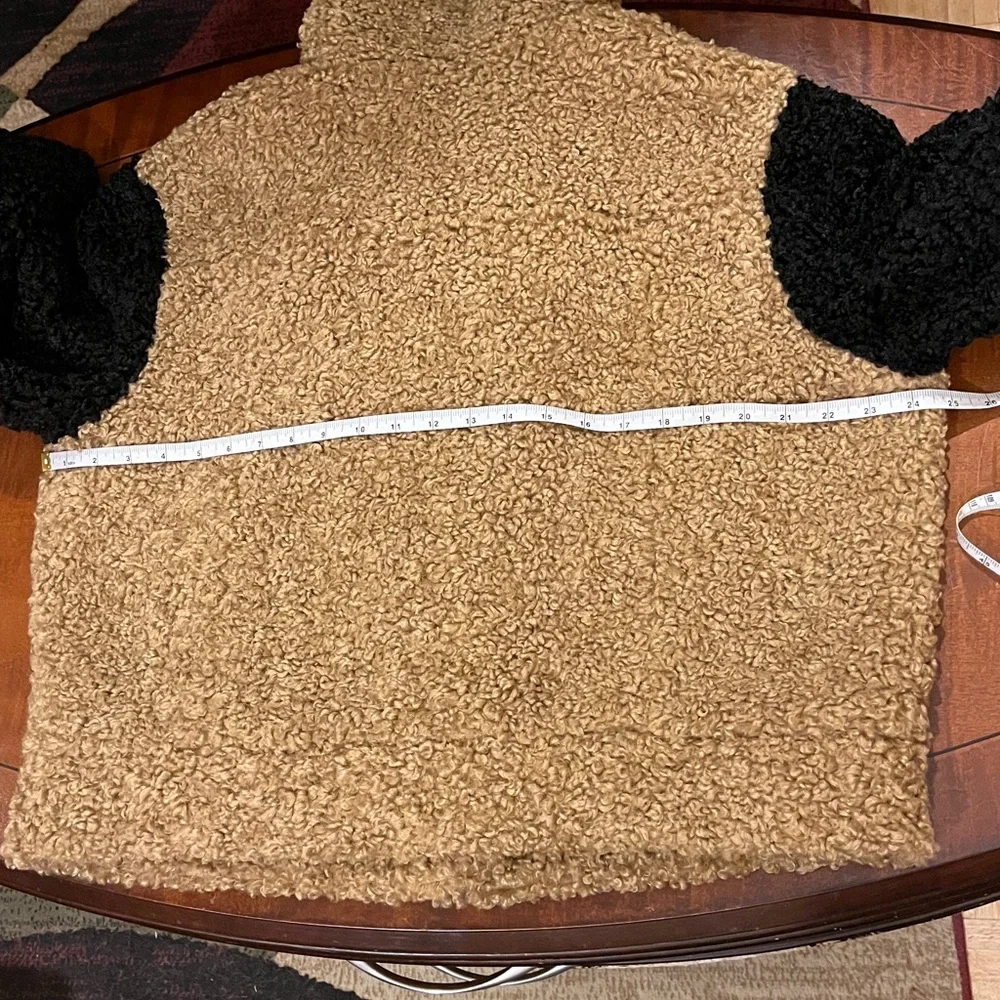 Nine West Sherpa bomber jacket in tan & black w/ asymmetrical zipper. XL - Picture 13 of 13